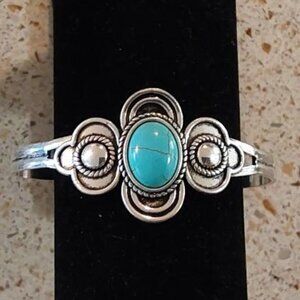 Vintage Faux Turquoise Silver Tone Cuff Bracelet